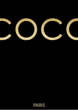 Minimalist Black COCO poster with large gold letters and "PARIS" at the bottom.