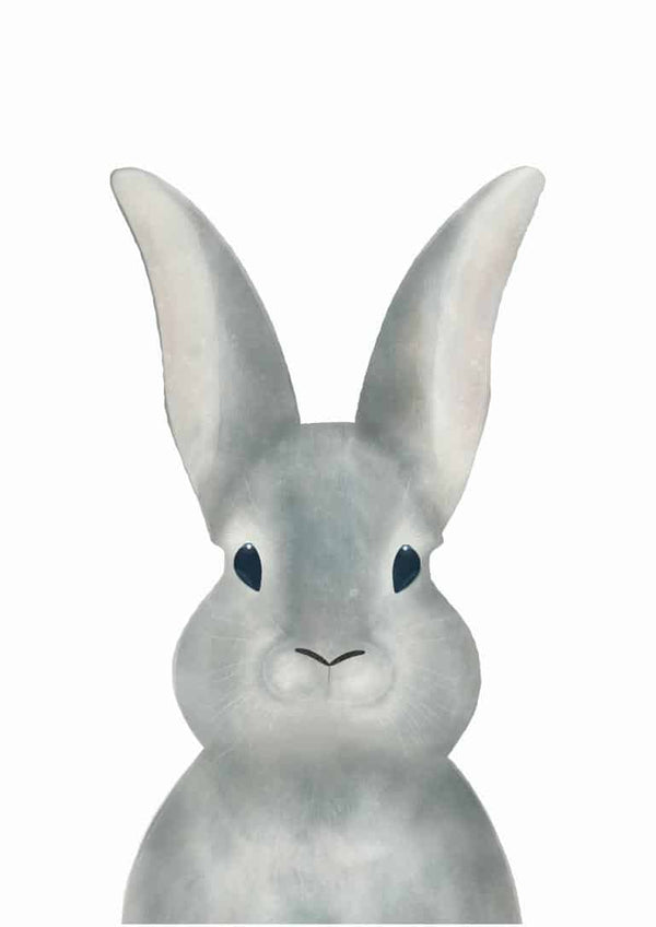 Illustration of a cute gray bunny with big ears, designed for a children's poster.