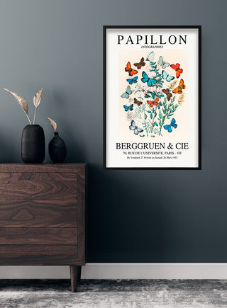Kleurrijke papillon tentoonstelling poster.