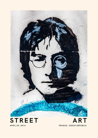Street art poster featuring a painted portrait of John Lennon on a wall, Prague, Czech Republic.