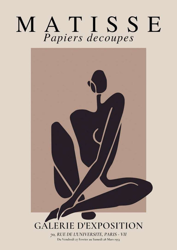 Abstract illustration of a seated Black woman in Matisse-inspired cutout style on a beige background.