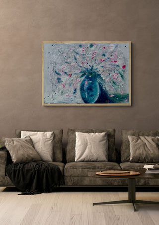 Pink Blossoms in a Blue Vase - Marina Agre