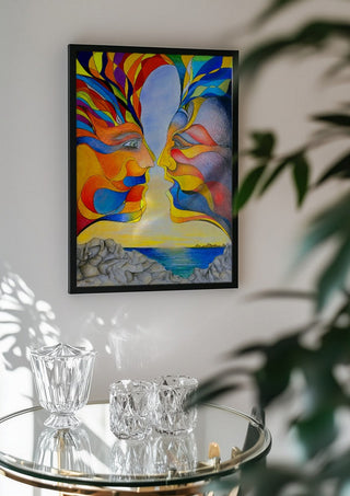 Diplomatische Illusion by wodeoldau in a black frame above a glass table with crystal glassware