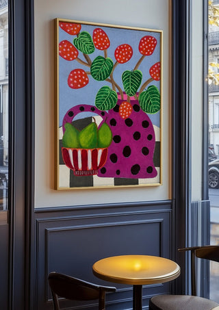 Sweet Pear by LGDyrby in an oak frame on a panelled café wall