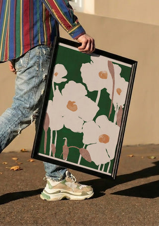 Abstract Flowers 9 by ThingDesign carried in a black frame along a sunny street