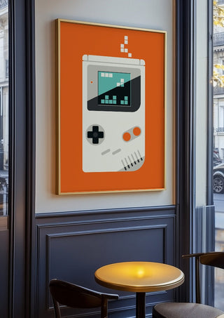 Playing games by Bo Lundberg in an oak frame on a panelled cafe wall