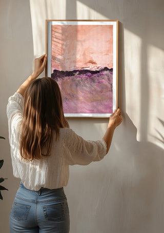 expressive landscape by Iris Lehnhardt being hung on a sunlit wall