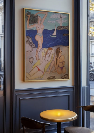 Paraphrasing by KaroGaiaArt in an oak frame on a panelled cafe wall