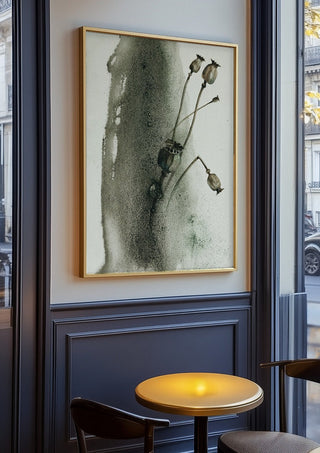 Death by Tania Zubareva in an oak frame on a panelled cafe wall