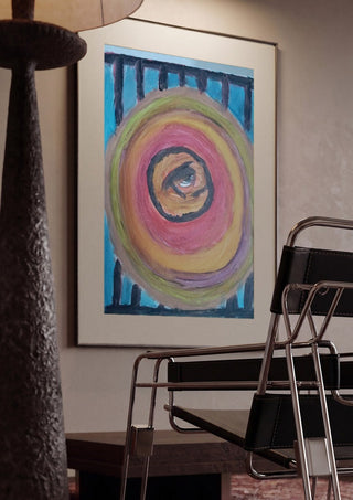 Zeebodem by Mizo framed in a dim room beside a tubular steel chair