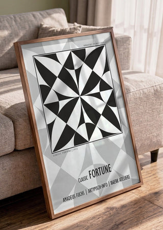 Classic Fortune - Pleasure Signal by Amadeus Fuchs in a walnut frame leaning against a grey sofa