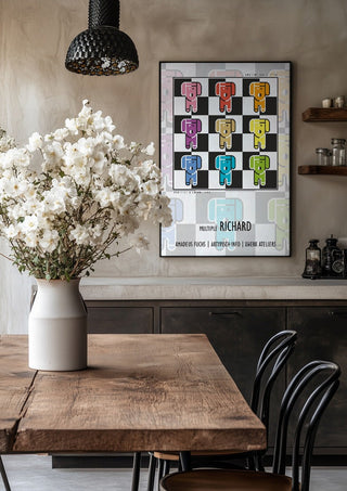 Multiple Richard - Animal Signal by Amadeus Fuchs in a black frame above a rustic table with white flowers