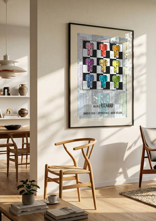 Multiple Richard - Animal Signal by Amadeus Fuchs in a large black frame in a bright dining room