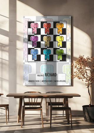 Multiple Richard - Animal Signal by Amadeus Fuchs hanging above a wooden dining table in warm sunlight