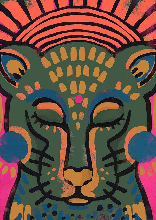 Colorful abstract illustration of a tiger's face with bold patterns, representing Tiger No. 02 - Treechild product.