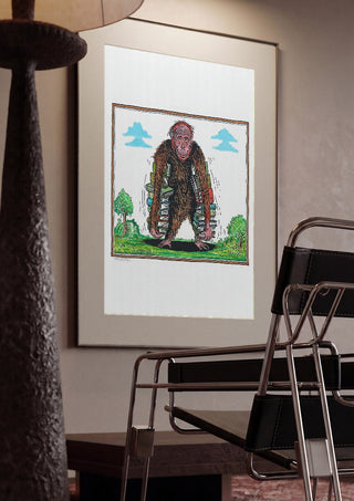 Ape with Books by Waldemar Mandzel framed in a dim room beside a tubular steel chair