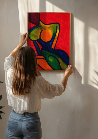 Anatomy of Introspection by Bibi being hung on a sunlit wall