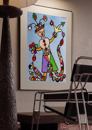 Figure with a Heart by Steffi Seiler framed in a dim room beside a tubular steel chair