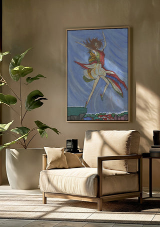 As soon as I can fly by A Sleepy Spirit Art framed above a beige armchair beside a potted plant