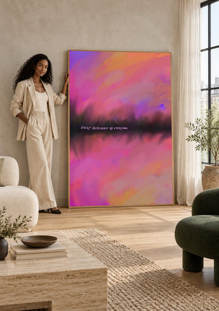 Easily distracted by everything by Astrid Lind leaning against a sunlit living room wall beside a woman