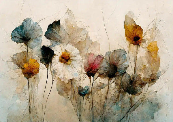 Delicate arrangement of colorful dry flowers from Treechild, displayed against a light background.