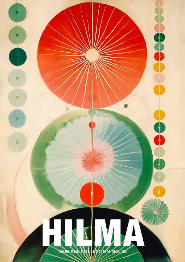 Abstract circles in red and green tones, with "HILMA" text for Green Hilma - Tara Green product page.