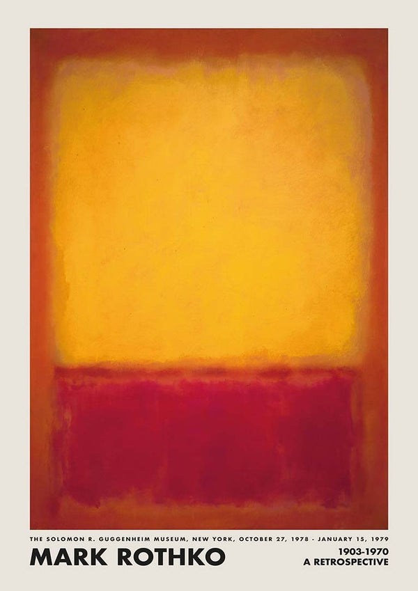 Rothko Yellow on Red abstract painting with a large yellow block above a red block, blurred edges.