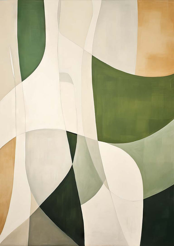Abstract painting with flowing green, beige, and white shapes featured on the Reflections of the Soul product page.