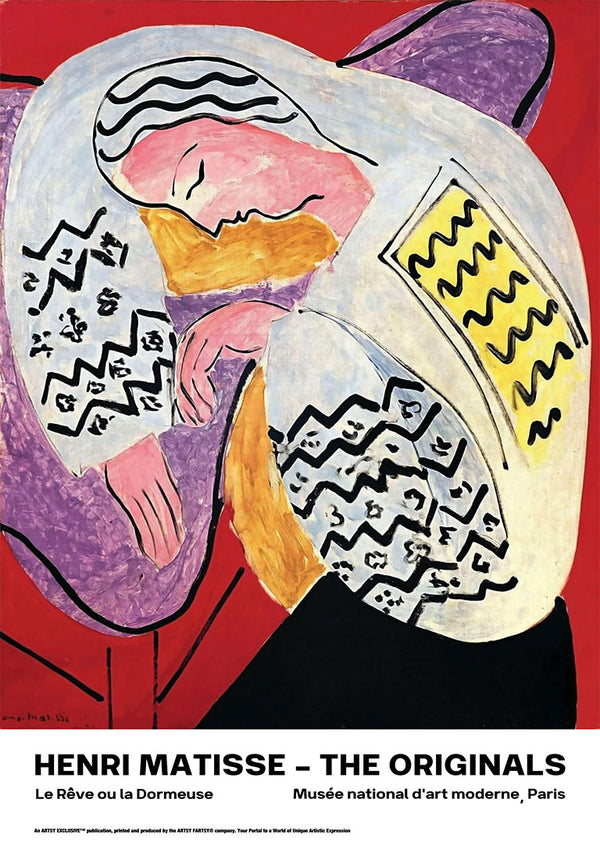 Colorful abstract painting of a sleeping woman with flowing patterns, featured on the La Rêve ou La Dormeuse product page.