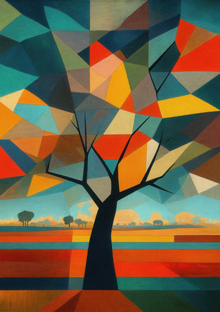 Abstract geometric tree with colorful shapes, featured on the Feeling Offline by Tara Green product page.