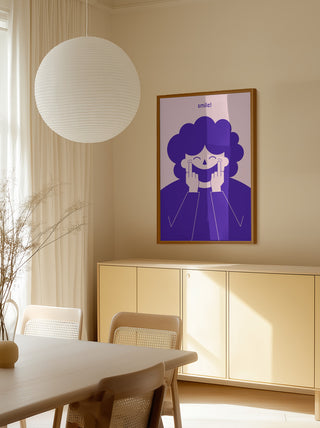 Big Happy Smile by Monika Gregulska art print displayed in a modern dining room with neutral decor.