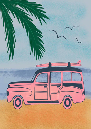 Pink Beach Surfer Car - Carrie Cantwell