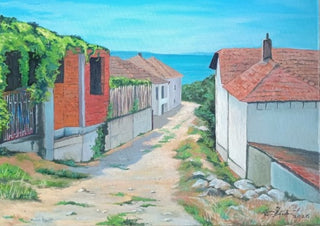 Balcik by Cristina Iacob - a cream house with a red roof and hanging washing above worn stone steps