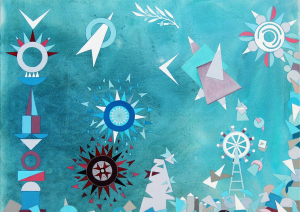 Give Peace a Chance by Andreas Pohle - cut geometric stars and a white olive branch on a turquoise ground