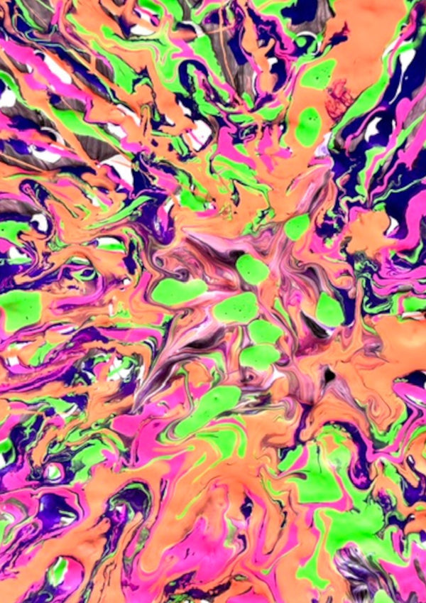Neon Bloom by Da Winters - neon pink, orange and green marbling through deep violet and black