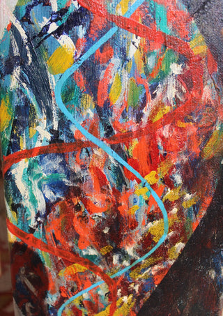 Spiral, the code of life. by António D'Albuquerque - a turquoise and red spiral over broken colour