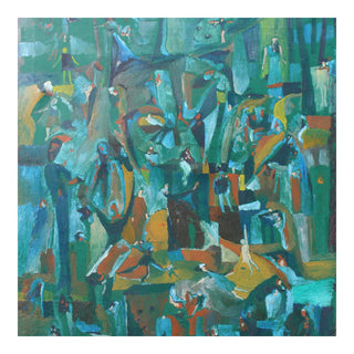 Forest of Figures by António D'Albuquerque - many small figures among green and blue panels