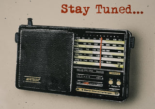Stay Tuned by Carl Smith ART - a black vintage world band radio with a red tuning needle