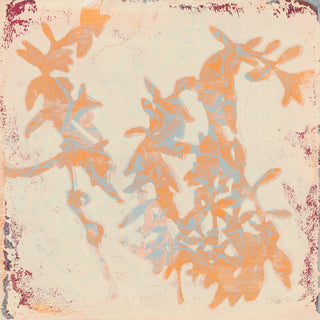 botanical poems 1 by Iris Lehnhardt - a monotype of orange and grey leaves on a cream square