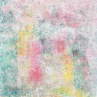 Between dream and light by Marcel Herrmann - a textured abstract in soft rose, turquoise and pale yellow