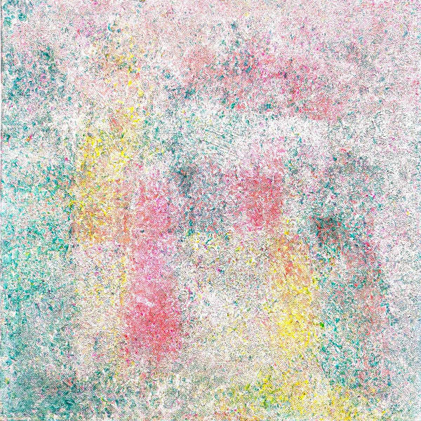 Between dream and light by Marcel Herrmann - a textured abstract in soft rose, turquoise and pale yellow