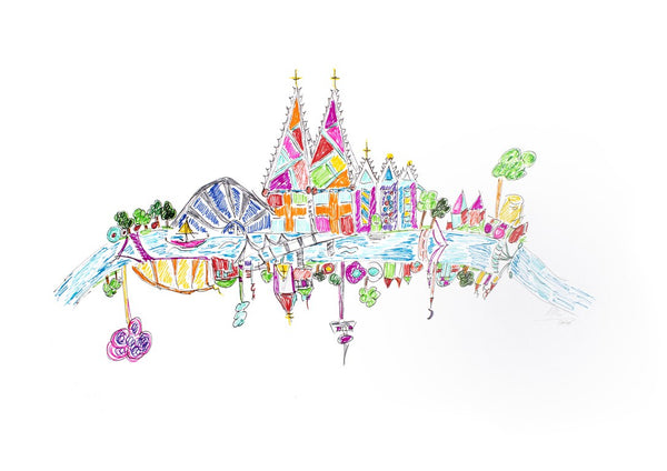 Köln by ullimcart - a cathedral and gabled houses in pink and orange above a blue river