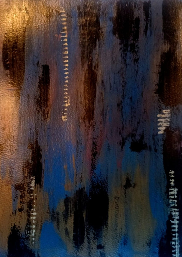 Script in Blue and Copper by Kristof ellertz - vertical bands of copper, brown and deep blue with pale marks