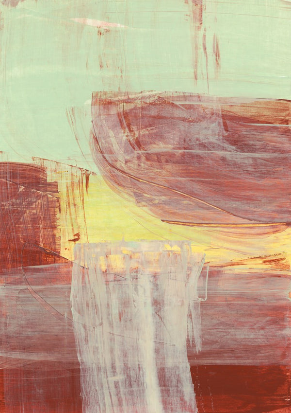 abstract layers and forms 1 by Iris Lehnhardt - rust red curves and a pale column on mint green