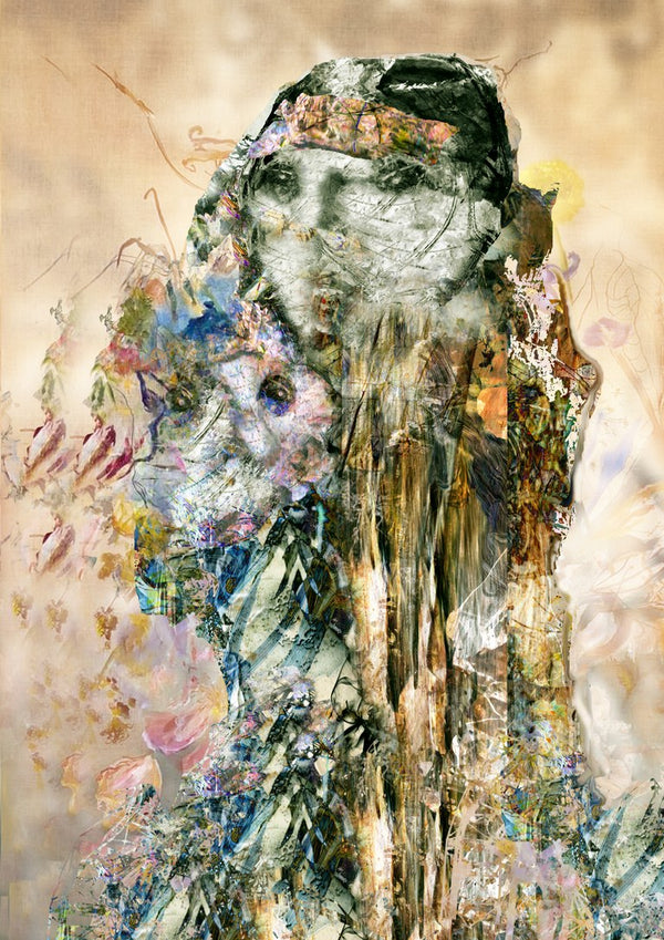 The Little People by Henrik Kock - a tall layered figure with hidden faces in white, blue and green
