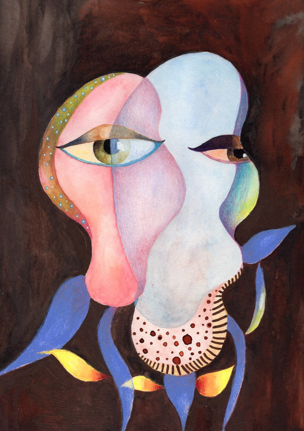 Two Eyes, One Head by Shimmering Ugly - a head of pink, lilac and pale blue lobes with two eyes on dark brown
