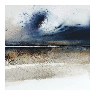 A wave from the past by Tania Zubareva - a dark indigo wave above a sandy shoreline