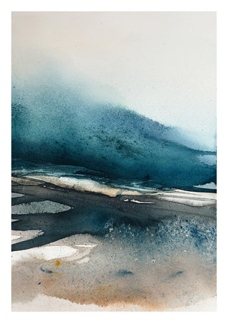 Imposed memories by Tania Zubareva - a petrol blue ridge above bands of sand and ochre