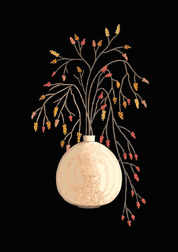 Branches with berries in vase by Creationsbyeditabrus - red and gold berries on bare branches in a cream vase