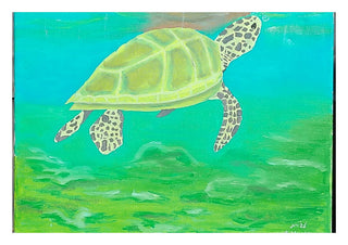Breathing by Sulaika Martis - a sea turtle swimming through green and turquoise water